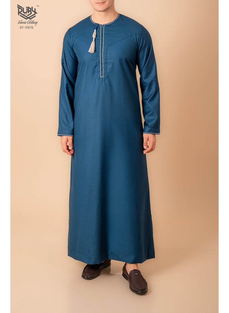 RUBY ISLAMIC CLOTHING Omani/Emirati Dishdasha – Men's Omani/Emirati Style Thobe Kandura Classic - Full-Length Long Sleeve Islamic Jubbah - Image 5